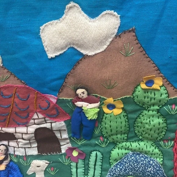 VTG Peruvian Arpillera 3D folk art applique embroidery wall art - Picture 6 of 16